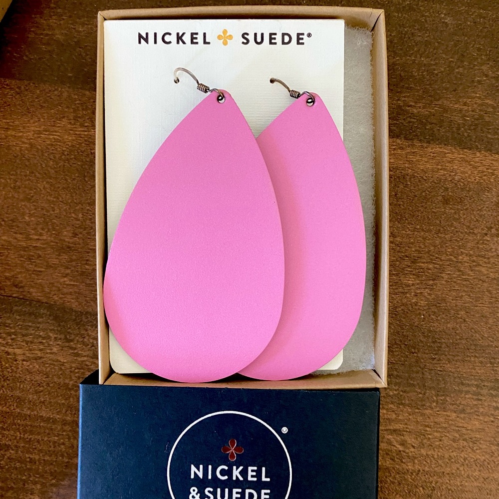 Nickel & Suede Large Orchid Leather Earrings